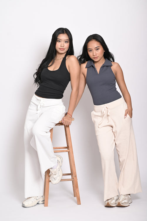 Chill High Waist Wide Leg Knitted Pants with Two Side Pockets Comfy Loose Fit
