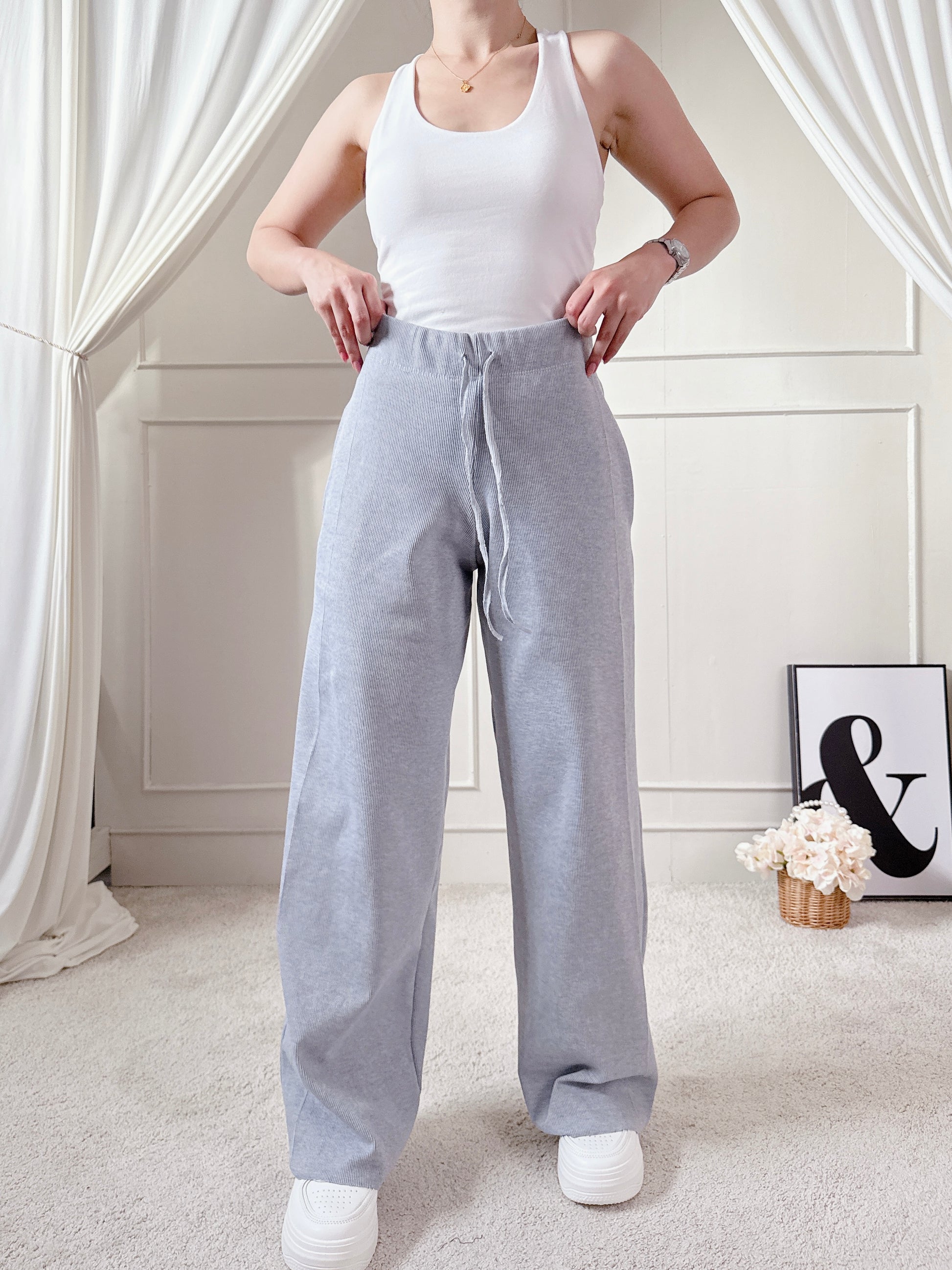 Chill High Waist Wide Leg Knitted Pants with Two Side Pockets Comfy Loose Fit